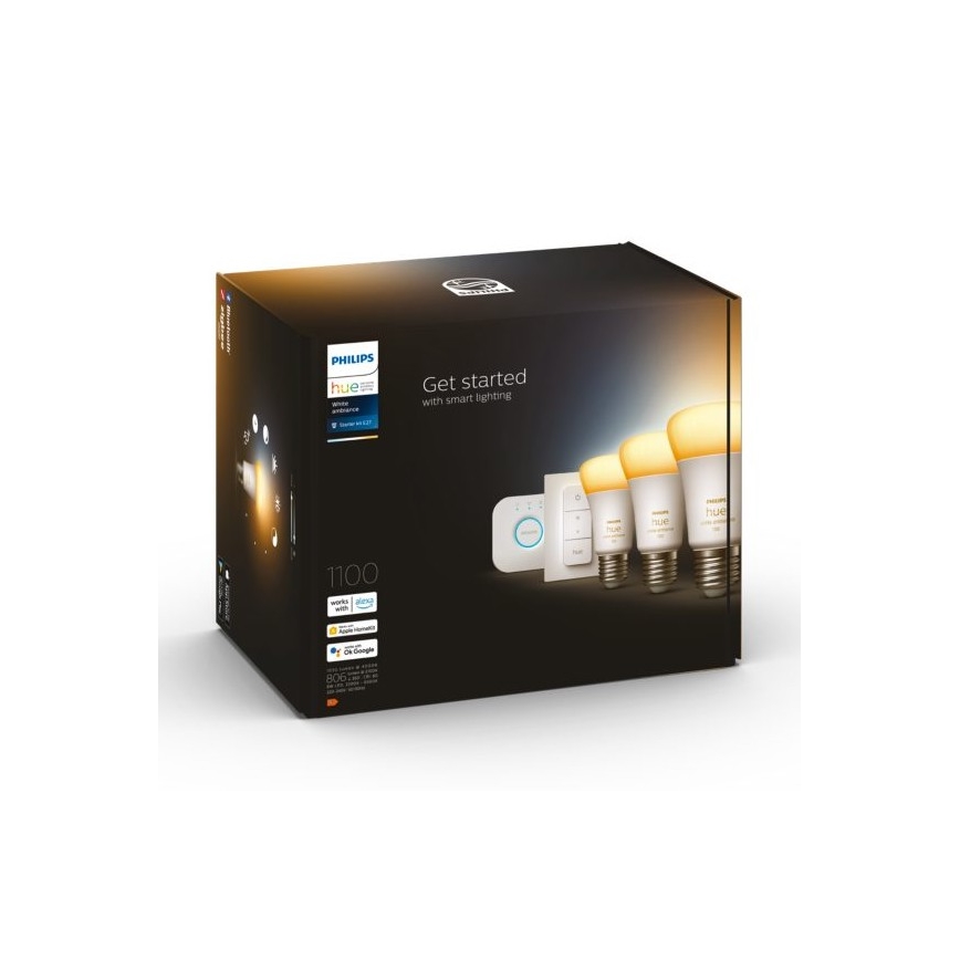 Стартов комплект Philips Hue White Ambiance 3xE27/11W 2200-6500K + Hue bridge и диммер превключвател