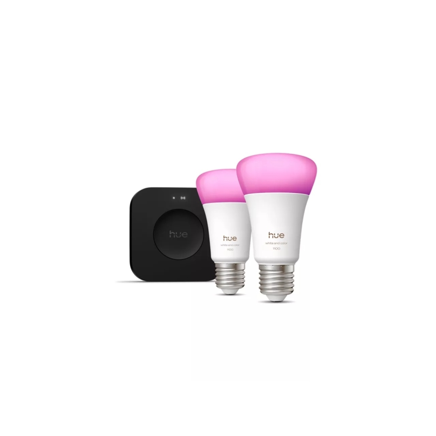 Основен комплект Philips Hue WHITE AND COLOR AMBIANCE 2xE27/8,1W 1000-20000K + устройство за свързване