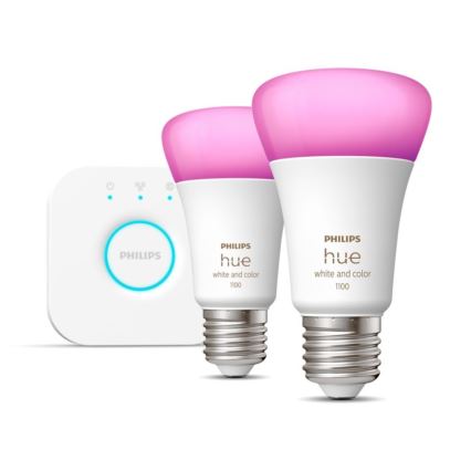 Основен комплект Philips Hue WHITE AND COLOR AMBIANCE 2xE27/9W/230V 2000-6500K + Hue bridge