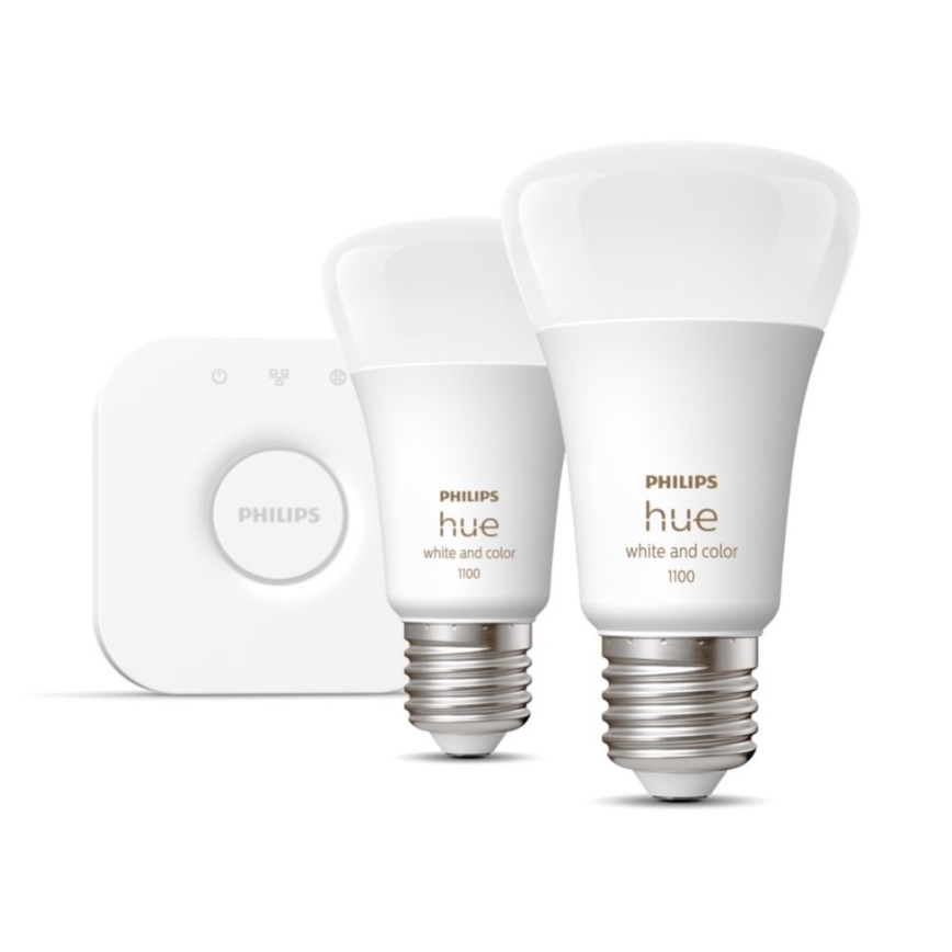 Основен комплект Philips Hue WHITE AND COLOR AMBIANCE 2xE27/9W/230V 2000-6500K + Hue bridge
