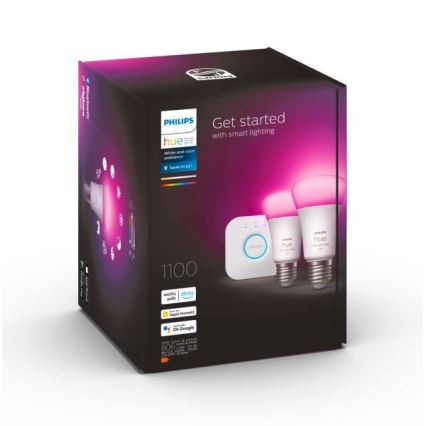 Основен комплект Philips Hue WHITE AND COLOR AMBIANCE 2xE27/9W/230V 2000-6500K + Hue bridge
