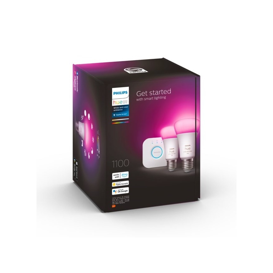 Основен комплект Philips Hue WHITE AND COLOR AMBIANCE 2xE27/9W/230V 2000-6500K + Hue bridge