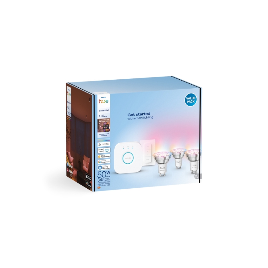 Стартов комплект Philips Hue White and Color Ambiance Essential 3xGU10/4,7W/230V 2200-6500K + Hue Bridge
