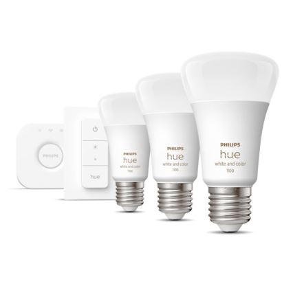 Стартов комплект Philips Hue WHITE AND COLOR AMBIANCE 3xE27/9W 2000-6500K + устройство за свързване