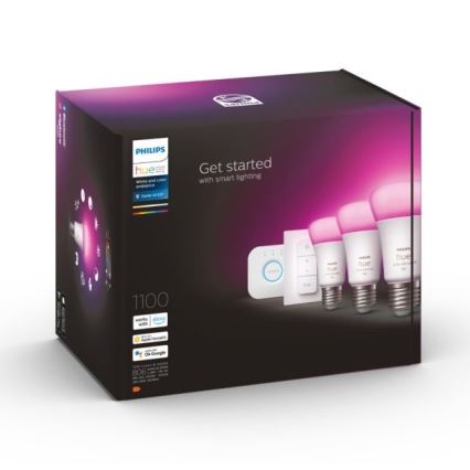 Стартов комплект Philips Hue WHITE AND COLOR AMBIANCE 3xE27/9W 2000-6500K + устройство за свързване