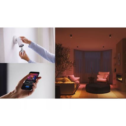 Стартов комплект Philips Hue WHITE AND COLOR AMBIANCE 3xGU10/4,2W 2000-6500K + Hue bridge и димиращ ключ