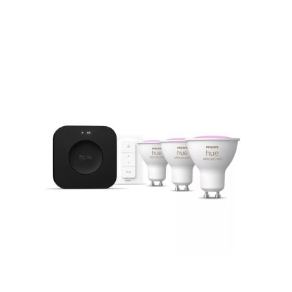 Стартов комплект Philips Hue WHITE AND COLOR AMBIANCE 3xGU10/4,2W 2000-6500K + устройство за свързване
