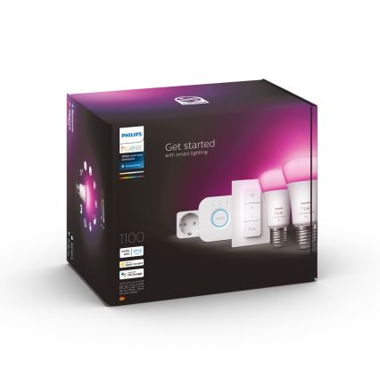 Стартов комплект Philips Hue WHITE AND COLOR AMBIANCE 2xE27/9W/230V 2200-6500K + умен контакт, Hue bridge и димерен ключ