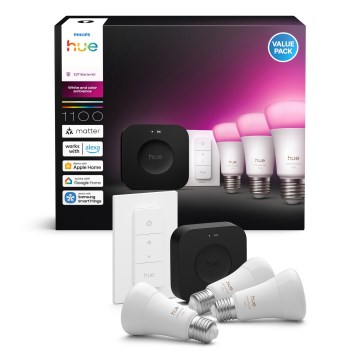 Стартов комплект Philips Hue WHITE AND COLOR AMBIANCE 3xE27/8,1W 1000-20000K + устройство за свързване