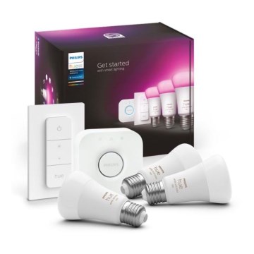 Стартов комплект Philips Hue White and Color Ambiance — 3x E27/9W (2000–6500 K) с Hue Bridge и димер
