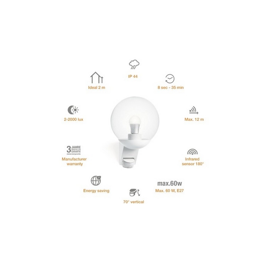 STEINEL 005917 - Екстериорен аплик със сензор L585S 1xE27/60W бял IP44