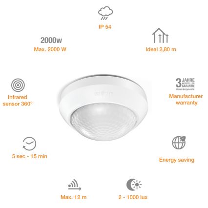 STEINEL 006532 - Екстериорен сензор за движение IS360-3 бял IP54