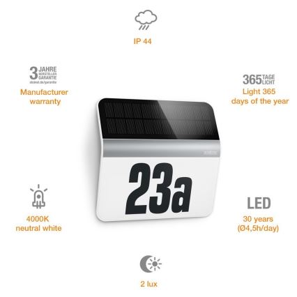 STEINEL 007140 - LED Соларен номер на къща XSolar LH-N LED/0,03W неръждаем IP44 2500 mAh