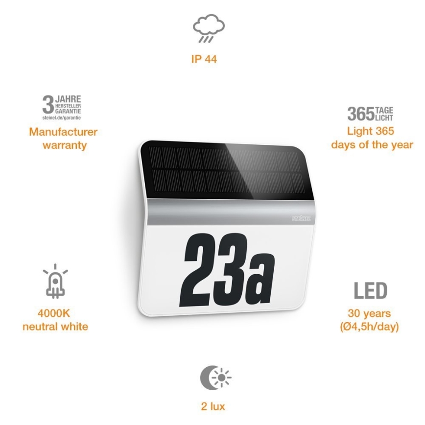 STEINEL 007140 - LED Соларен номер на къща XSolar LH-N LED/0,03W неръждаем IP44 2500 mAh