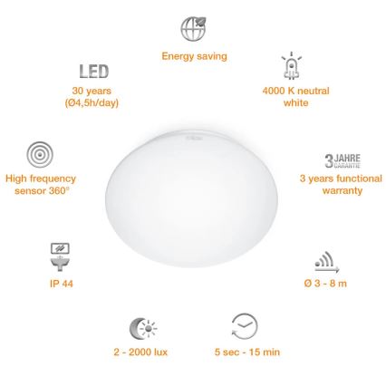 STEINEL 008383 - LED Сензорна лампа за баня RS16LED LED/9,5W/230V IP44