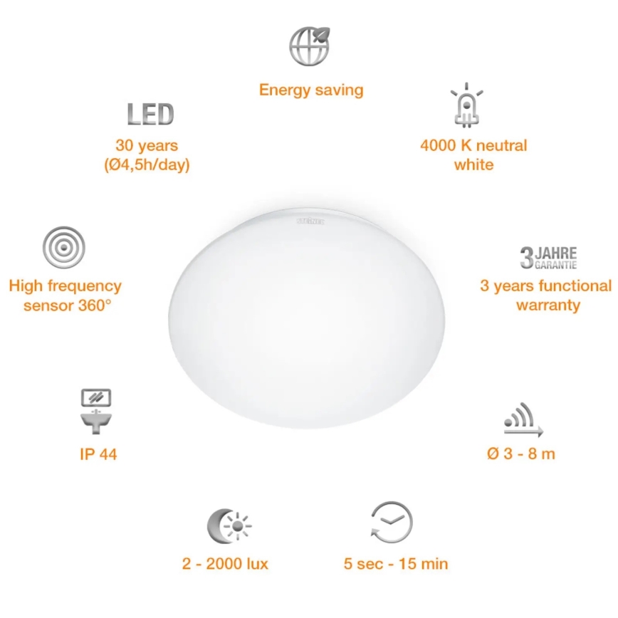 STEINEL 008383 - LED Сензорна лампа за баня RS16LED LED/9,5W/230V IP44