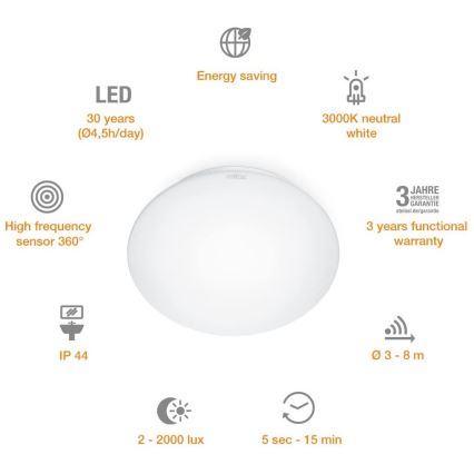 STEINEL 035105 - LED Лампа за баня със сензор RS 16 LED G LED/9,5W/230V IP44
