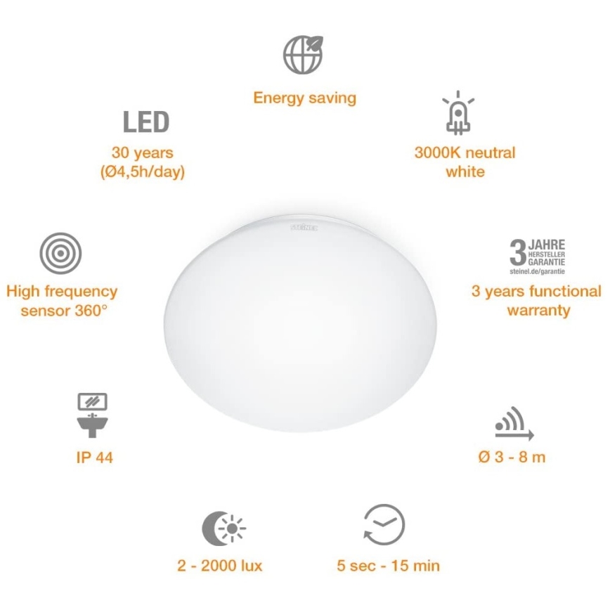 STEINEL 035105 - LED Лампа за баня със сензор RS 16 LED G LED/9,5W/230V IP44