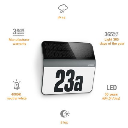 STEINEL 035730 - LED Соларен номер за врата XSolar LH-N LED/0,03W IP44 2500 mAh