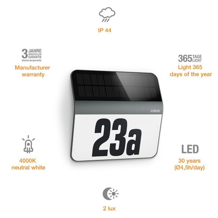 STEINEL 035730 - LED Соларен номер за врата XSolar LH-N LED/0,03W IP44 2500 mAh
