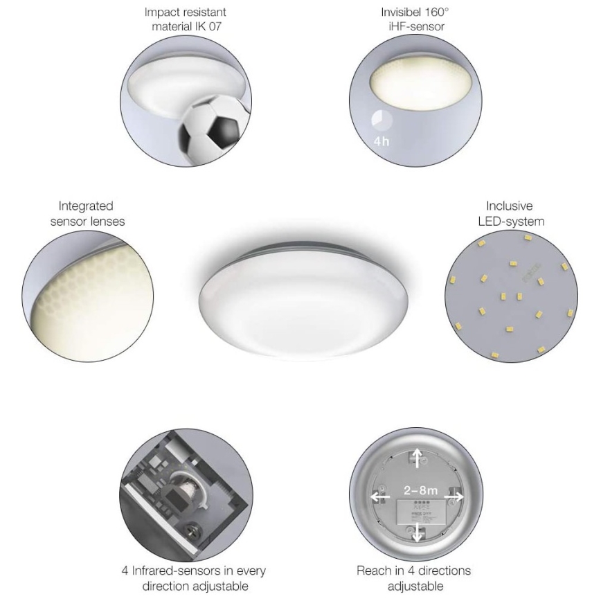 Steinel 057602 - LED Екстериорна лампа със сензор QUATTRO LED/9,8W/230V 3000K IP54