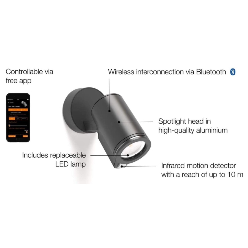STEINEL 058630 - LED Екстериорен аплик със сензор SPOT ONE 1xGU10/7W/230V IP44