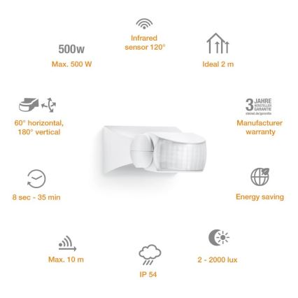 STEINEL 600310 - Инфрачервен детектор за движение IS-1 бял IP54