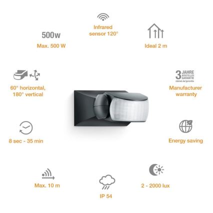 STEINEL 600419 - IS-1 Екстериорен инфрачервен сензор черен IP54