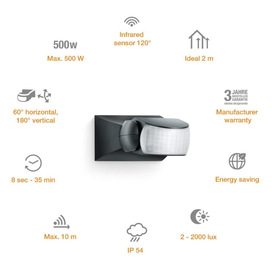 STEINEL 600419 - IS-1 Екстериорен инфрачервен сензор черен IP54