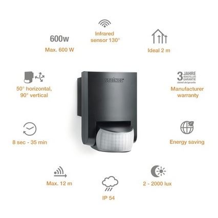 STEINEL 660215 - Екстериорен инфрачервен сензор IS 130-2 черен IP54