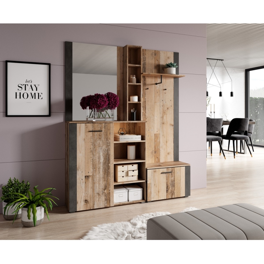 Стена за антре с огледало KEVIN кафява/черна