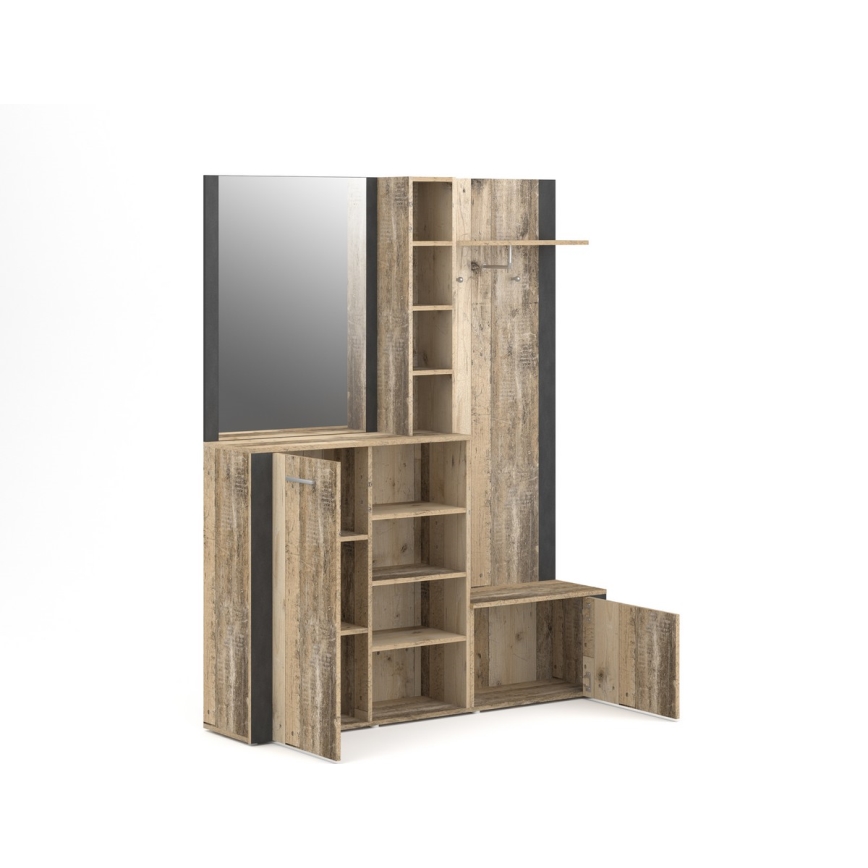 Стена за антре с огледало KEVIN кафява/черна