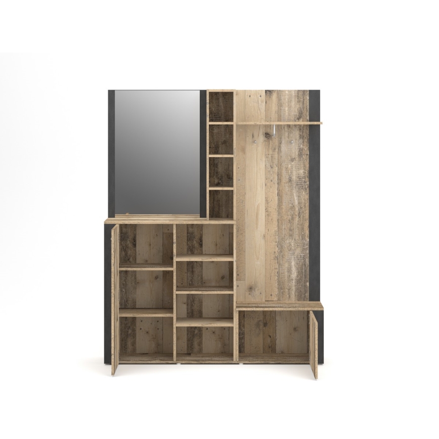 Стена за антре с огледало KEVIN кафява/черна