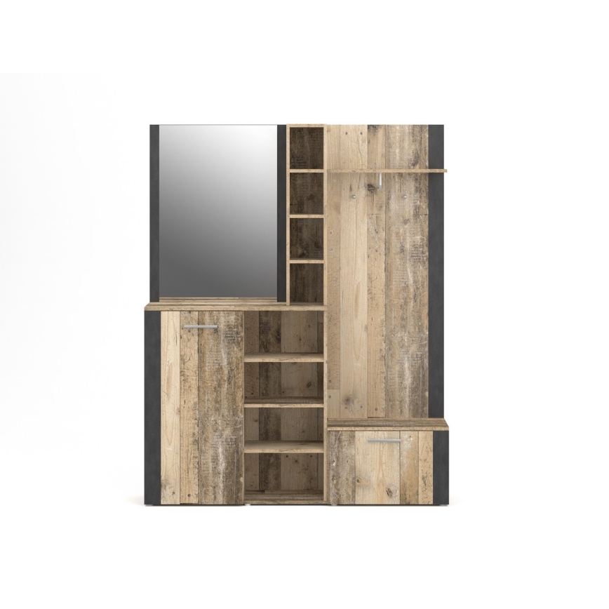 Стена за антре с огледало KEVIN кафява/черна