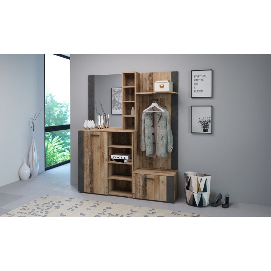 Стена за антре с огледало KEVIN кафява/черна