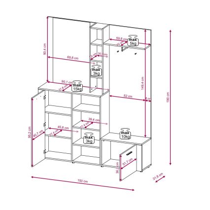 Стена за антре с огледало KEVIN кафява/черна