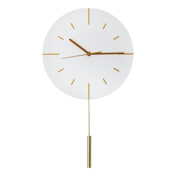Стенен часовник с махало, Ø 30 см, 1xAA, бял/златист