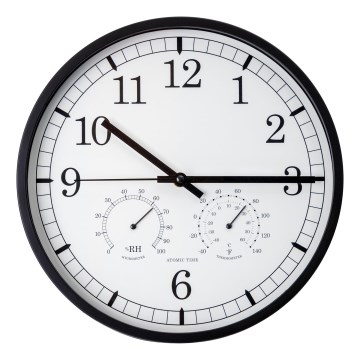 Стенен часовник с термометър и влагомер, Ø 30 см, 1xAA, черно/бяло