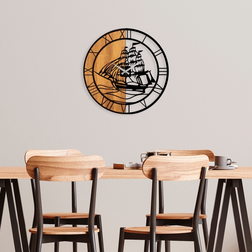 Стенен часовник Ø 56 см 1xAA дърво/метал