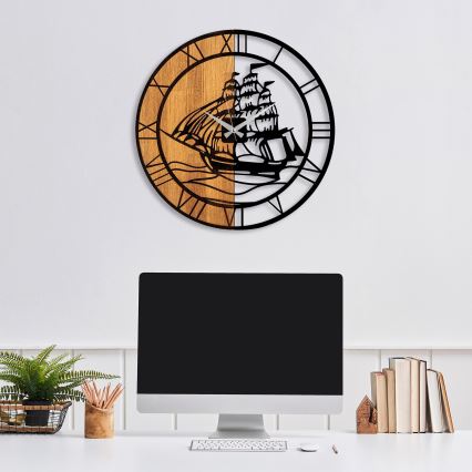 Стенен часовник Ø 56 см 1xAA дърво/метал