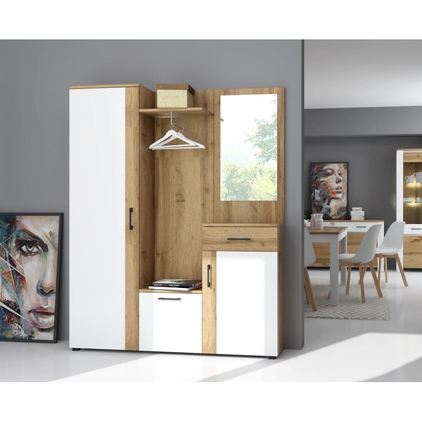 Стенен модул за антре с огледало NOLAN дъб artisan/бяла