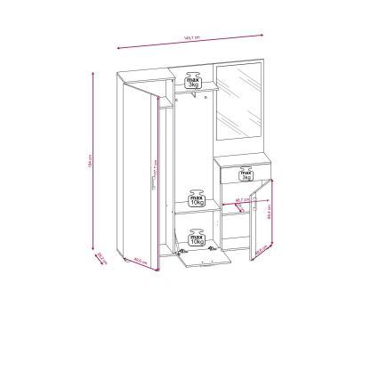 Стенен модул за антре с огледало NOLAN дъб artisan/бяла