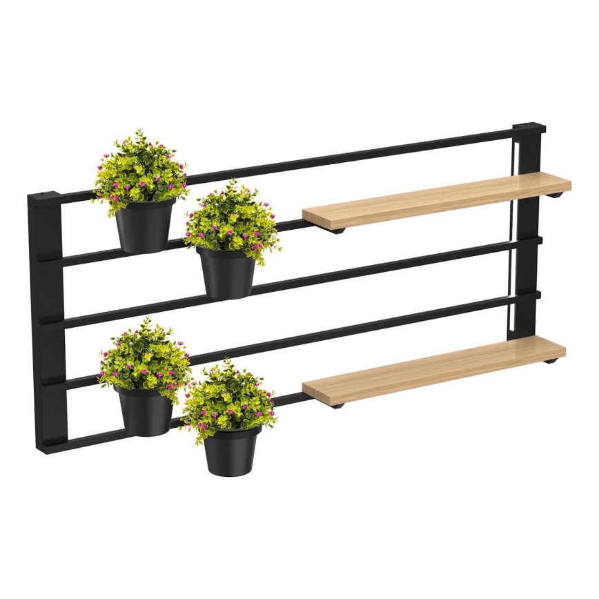 Стенен рафт със саксии за цветя и LED осветление SHELF 50x118 см черен/бежов/бор