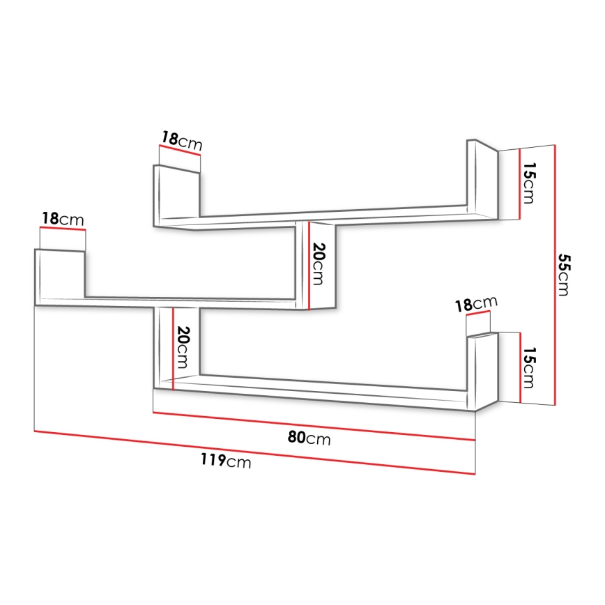 Стенен рафт TRIO 55x119 см черен графит