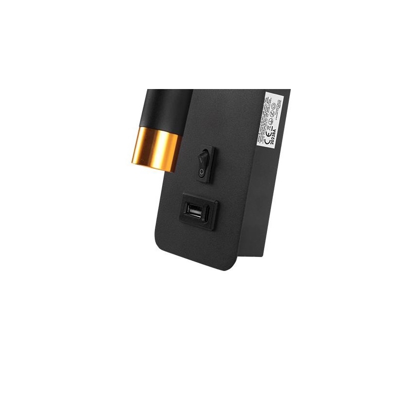 Стенен спот с USB зарядно 1xG9/35W/230V черен/златист