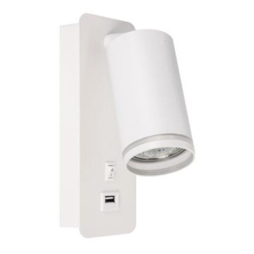 Стенен спот с USB зарядно 1xGU10/35W/230V бял