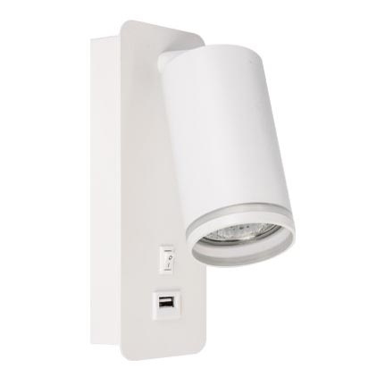 Стенен спот с USB зарядно 1xGU10/35W/230V бял