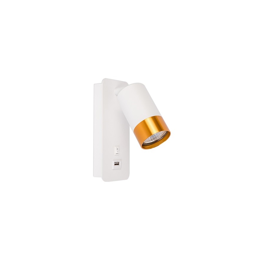 Стенен спот с USB зарядно 1xGU10/35W/230V бял/златист