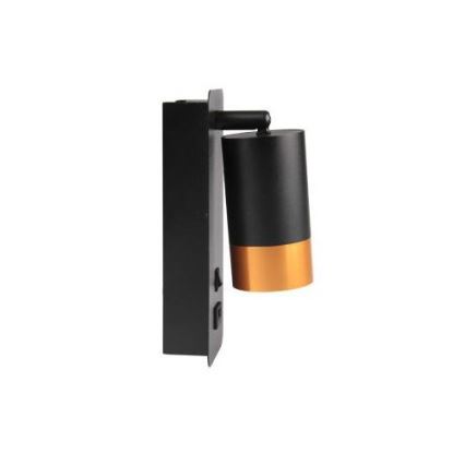 Стенен спот с USB зарядно 1xGU10/35W/230V черен/златист