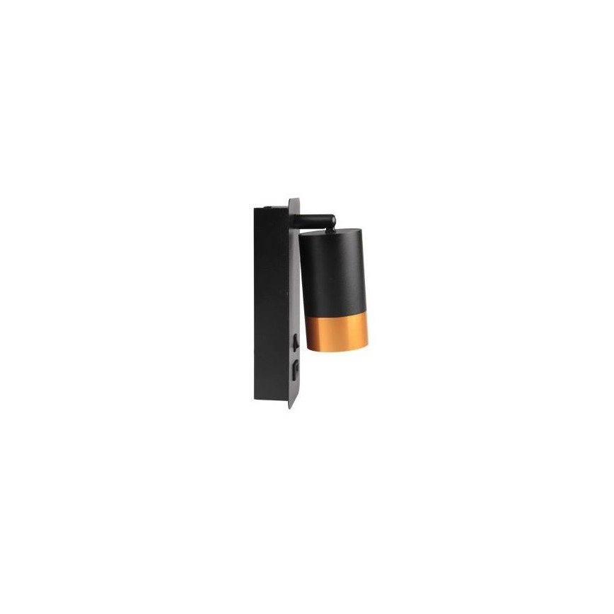 Стенен спот с USB зарядно 1xGU10/35W/230V черен/златист